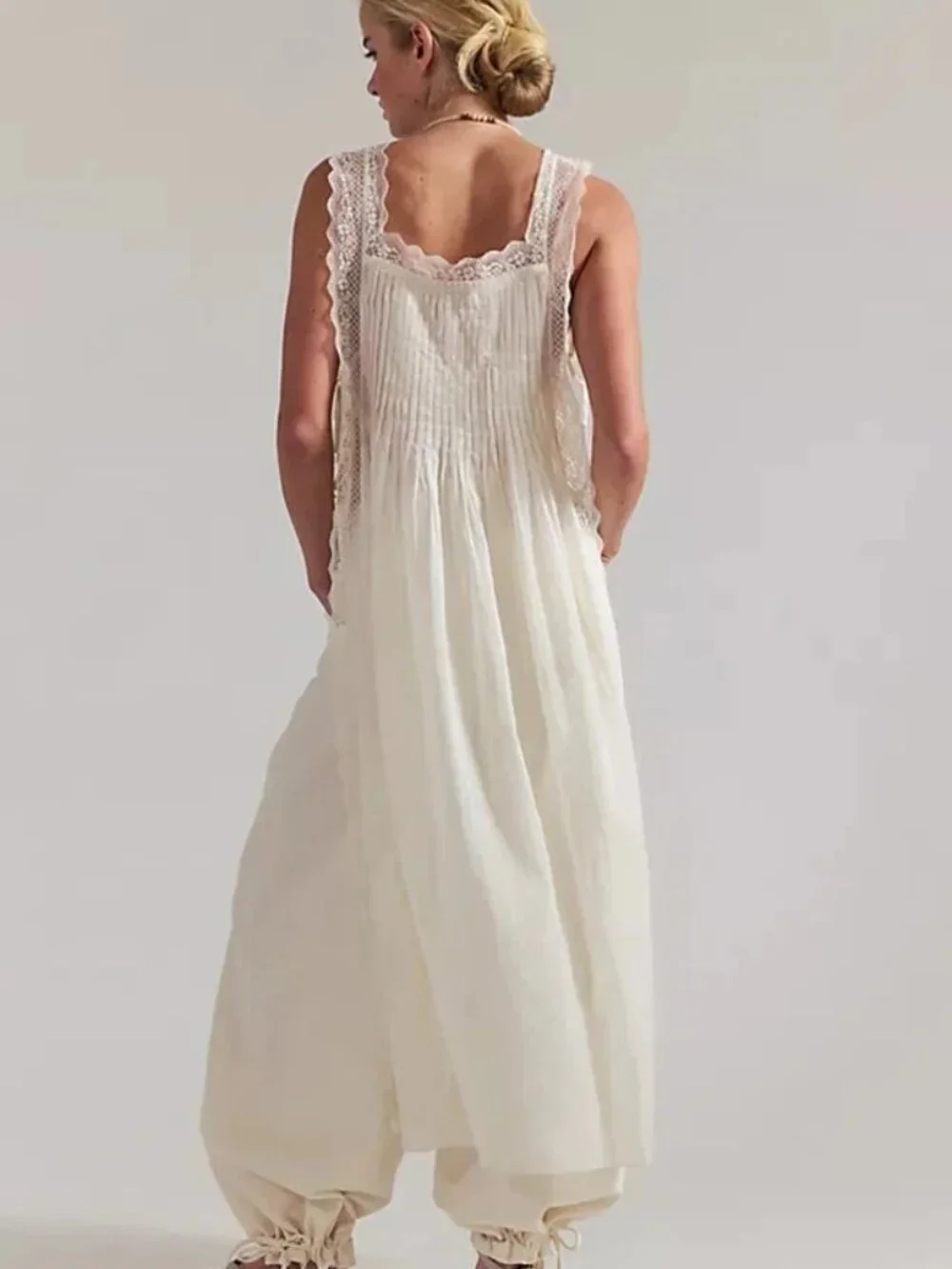 Free People Loren Apron Maxi Top Clean Ivory Side Ties Lace Sheer XS